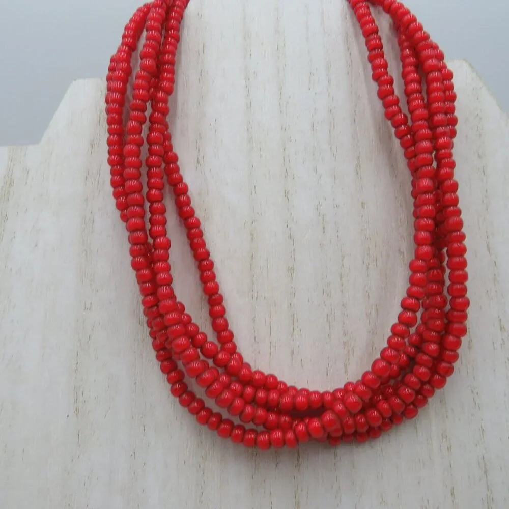 5 Strand Necklace Bohemian Red‎ Seed Beads 15